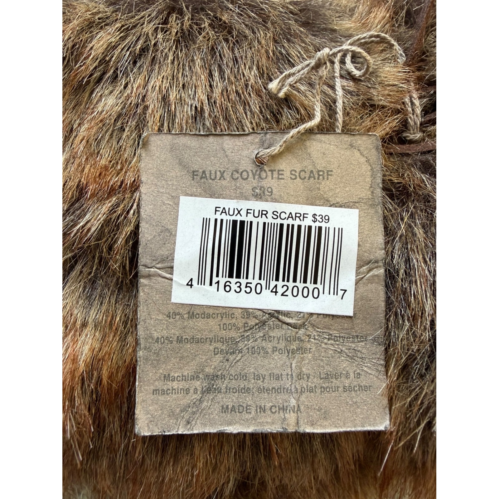 Rh Restoration Hardware Scarf Brown New Faux Coyote Luxe Fur Women Os Nwt — image 3 of 5